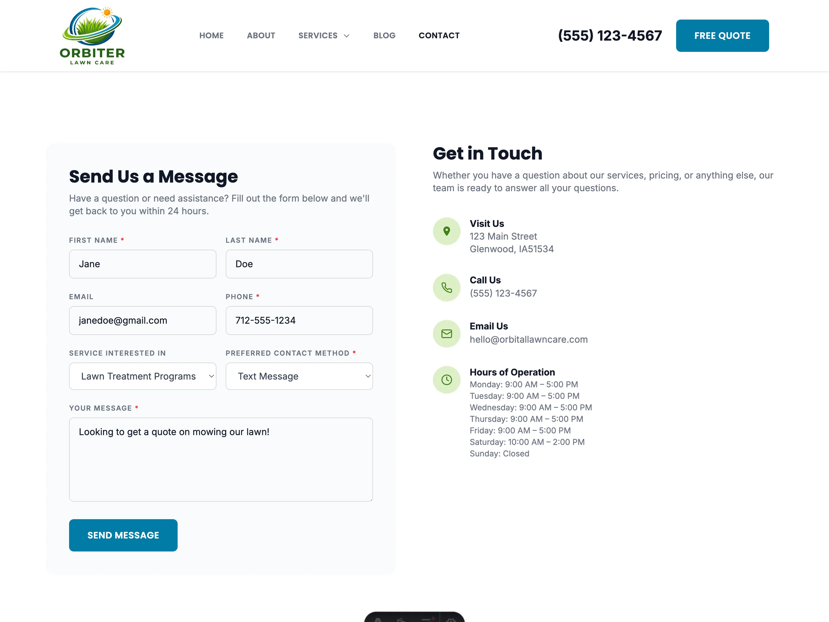 Orbiter Lawn Care contact form — step 7