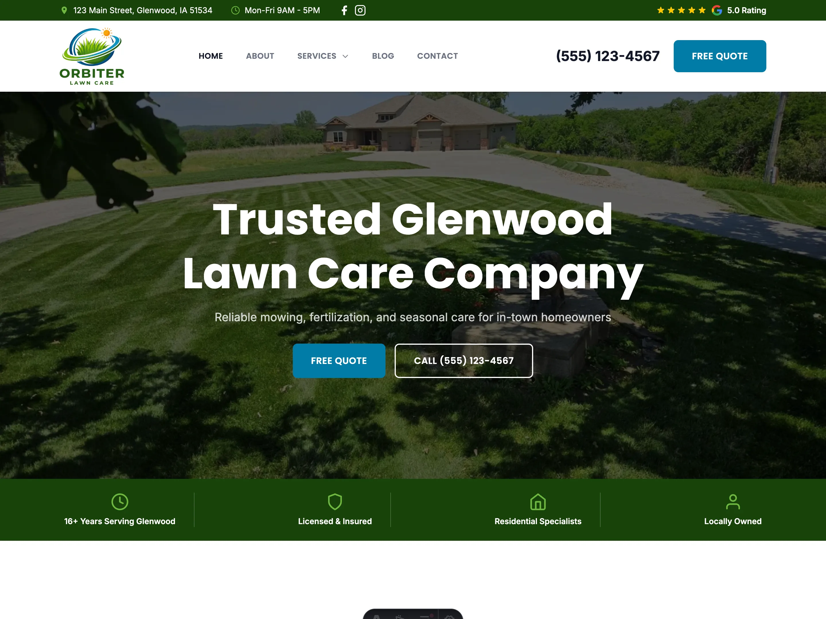 Orbiter Lawn Care homepage